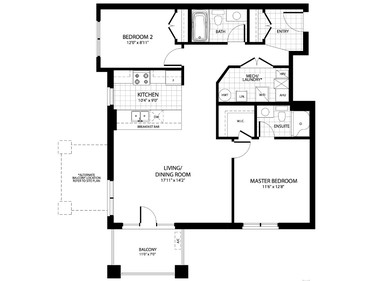 The Alder is the smallest of the floor plans at 1,040 square feet. Missing is the den found in the other three plans.