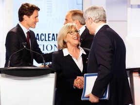 The four leaders were all smiles after the Maclean's National Leaders debate in Toronto Thursday night.