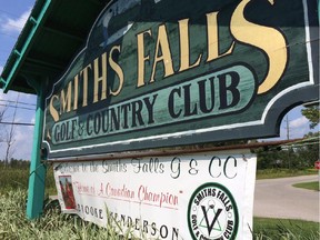 A banner graces the sign of Brooke Henderson's home course — the Smiths Falls Golf and Country Club.