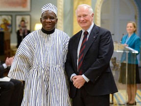 Sulley Gariba, Ghanaian high commissioner shown is shown with Governor General David Johnston when he presented his credentials in February, 2015