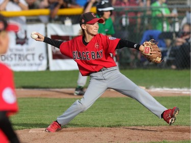 Glace Bay (Nova Scotia) McDonalds Colonels' P #18 Jarrett Hicks delivers a pitch.