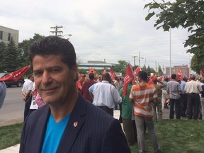 Jerry Dias, national Unifor union president, joined locked-out drivers Monday at Coventry Connections, a multi-line taxi operator in Ottawa.