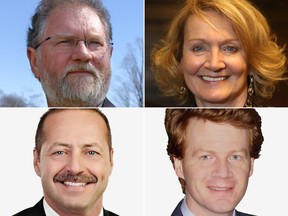 Kanata-Carleton candidates, clockwise from top left: John Hansen (NDP), Karen McCrimmon (Liberal), Andrew West (Green), Walter Pamic (Conservative).