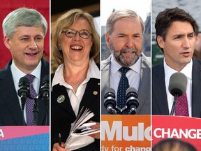 L-R: Stephen Harper, Elizabeth May, Tom Mulcair and Justin Trudeau.