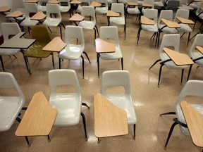 Chairs in an empty classroom. Agnes Cadieux writes that going back to school as a mature student presents unique challenges.