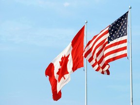 Canadian and American flags.