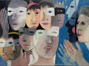 Masques et Portraits, (2001, acrylic on canvas, 18 x 24 inches), Ghitta Caiserman-Roth at Galerie Jean-Claude Bergeron in Ottawa.
