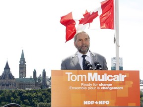 NDP Leader Tom Mulcair launches his campaign at the Museum of History in Gatineau, Que., after Prime Minister Stephen Harper called an election on Sunday, August 2, 2015.