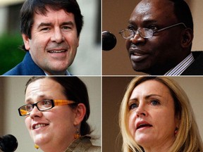 Ottawa Vanier NDP candidates (clockwise from top left): David Dyment; Prosper M'Bemba-Meka; Angela Rickman; and Emilie Taman.