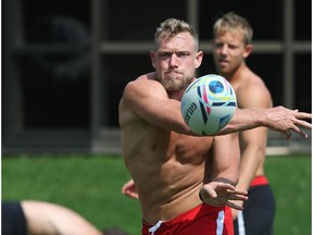 Phil Mackenzie (foreground) and Harry Jones at a Canada Rugby practice this week in Ottawa.