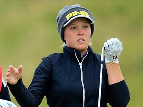 Brooke Henderson, seen during Round 2 play at the Women's British Open, had two double bogeys and four bogeys on her way to a 7-over-par 79 in Round 3.