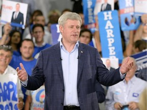 Stephen Harper speaks to supporters at his first official campaign rally in the Montreal federal riding of Mont-Royal on Sunday, August 2, 2015.