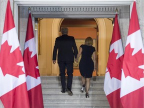 Prime Minister Stephen Harper visits Governor General David Johnston, along with his wife Laureen, to dissolve parliament and trigger an election campaign at Rideau Hall in Ottawa on Sunday, August 2, 2015.