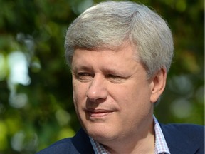 Conservative Leader Stephen Harper is seen during a photo opportunity during a campaign stop in Markham, Ontario, on Tuesday, August 10, 2015.