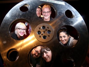 The Canadian Film Institute is celebrating its upcoming 80th anniversary. Some of the core staff at the institute include (clockwise, from top left): Mgr. of Devlopment, Michael Peterson;  Executive Director, Tom McSorley; Azarin Sohrabkhani, Director of Industry Programming, Mgr. of Programming, Kelly Neall; programmer Jerrett Zaroski and Technical Manager, Keltie Duncan.  The group and about a dozen more support staff, work out of tight quarters at the Arts Court building in downtown Ottawa.