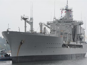 The Chilean Navy ship, Almirante Montt, is resupplying Canadian ships during exercises on the west coast. The Royal Canadian Navy has decommissioned its two supply ships and is now relying on other navies for support. Photo by David Pugliese