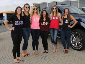 Alpha Pi Phi partnered with Jim Keay Ford to organize a “Drive 4UR School” event at Carleton on Sept. 12. From left, are Tatiana Jovel, Morgan Buch, Alex Polak, Aarti Lahori, Erin Messaros and Kaitlin Buttrum.
