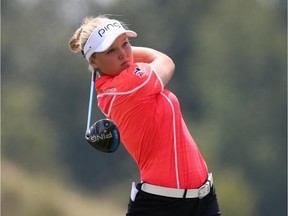 Brooke Henderson, seen playing her first round of the Yokohama Tire LPGA  Classic, shot a second-round 2-under-par 70 to move to 3-under for the tournament.