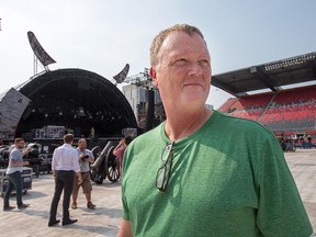 AC/DC production manager Dale "Opie" Skjerseth in front of the stage at TD Place in Ottawa on Wednesday. (Wayne Cuddington/ Ottawa Citizen)