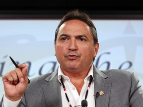 Assembly of First Nations National Chief Perry Bellegarde holds a news conference to outline the AFN's priorities for the upcoming federal election, in Ottawa,  Wednesday, September 2,   2015.