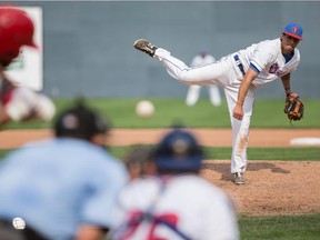 Chris Winder, the man of all positions, pitches in the Ottawa Champions' season finale on Monday, Sept. 7, 2015. Winder played all nine positions in the game.
