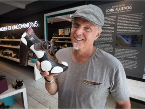 Canadian shoe designer John Fluevog, seen here with one of his latest designs, was in town to celebrate the one year anniversary of his store on the Byward Market.