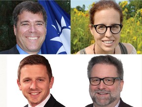 Glengarry-Prescott-Russell candidates, clockwise, from top left: Pierre Lemieux (Conservative), Genevieve Malouin-Diraddo (Green), Normand Laurin (NDP), Francis Drouin (Liberal).