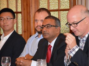 A number of undecided voters were in the audience listening to the recent debate between Nepean candidates  (from L to R) Andy Wang, Jean-Luc Cooke, Chandra Arya and Sean Devine.