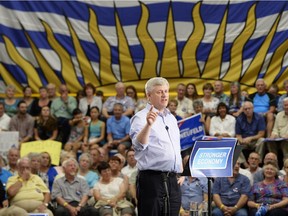 Conservative Leader Stephen Harper addresses supporters at a campaign rally in Penticton, B.C., on Sunday, September 13, 2015.