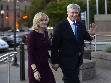 Conservative Leader Stephen Harper and wife, Laureen, arrive at the French-language leaders' debate in Montreal on Thursday, September 24, 2015.