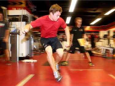 The Senators' Curtis Lazar takes part in agility testing as training camp opens on Thursday, Sept. 17, 2015.