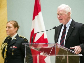 David Johnston, Governor General of Canada addresses his guests before handing out the Public Service Award of Excellence to 32 people representing individuals and groups at Rideau Hall Wednesday September 16, 2015.