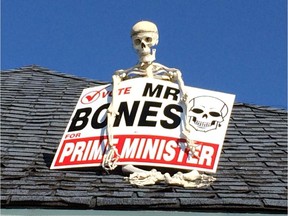 Mr. Bones, mascot of Carling Family Chiropractic, has a prime location to launch his 'campaign'.