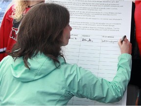 Kathleen Stringer signs Rowan's Law petition at Ken Ross Park in Barrhaven Saturday, September 12, 2015.
