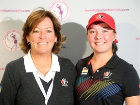 Grace St-Germain is pictured with Canadian team coach Ann Carroll, who says The Marshes will present a stiff challenge for the world's best junior golfers.