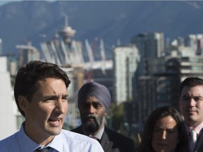 Liberal Leader Justin Trudeau speaks in downtown Vancouver, B.C., on Thursday.