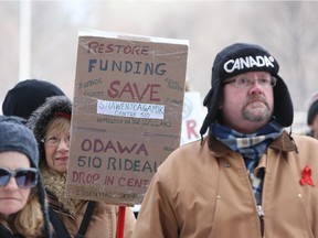 Many people attended the demonstration in support of the Odawa Native Friendship Centre at the Ottawa City Hall, February 25, 2015.   (Jean Levac/ Ottawa Citizen)