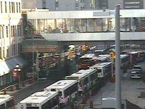 Traffic is slow at the Rideau Centre following an apparent attack on an OC Transpo bus.