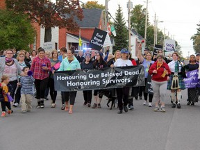 This year's Take Back the Night march finally got underway Monday night in Pembroke, a week after it was postponed due to the tragic killings of three Wilno-area women. This was one of the largest marches with 200 women and concerned citizens participating.