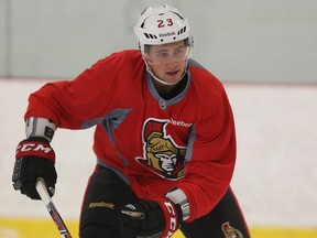 Tobias Lindberg, seen skating at the Bell Sensplex in Ottawa earlier in the week, scored two goals, included the game-winner in overtime, against the Toronto Maple Leafs' rookies on Friday, Sept. 11, 2015 in London, Ont.