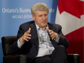 Conservative Leader Stephen Harper speaks during a question and answer session with the Chamber of Commerce during a campaign stop in Welland, Ont., on Wednesday.
