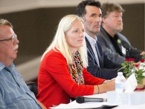 The Muslim Co-ordinating Council of the National Capital Region and the Ottawa Muslim Association arranged an all candidates forum/debate held at the Ottawa Mosque Saturday Sept. 19, 2015. From left, are Stuart Ryan (Communist Party), Catherine McKenna (Liberal), Paul Dewar (NDP) and Thomas Milroy (Green).