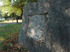 The plaque honouring anti-smoking advocate Heather Crowe was stolen from this small park at Island Park Drive and Scott Street. Police suspect bandit scrap dealers.