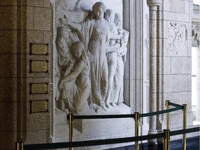 The bullet hole in the Nurses' Memorial, the result of the Centre Block shooting on Oct. 22, 2104, was repaired the following spring.