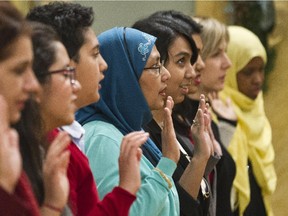 New citizens reciting the oath at Rideau Hall last December.