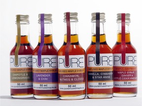 A set of flavoured maple syrups are photographed in the Ottawa Citizen studio Friday October 23, 2015. (Darren Brown/Ottawa Citizen)
