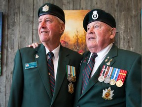 Alan Bunt, left, and Jim Huntley, who were sent in 1957 to the Nevada desert to participate in nuclear bomb testing, visited the recently upgraded Cold War section of the Canadian War Museum, which now includes the story of the Canadian atomic veterans.
