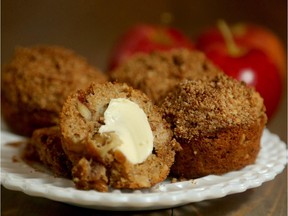 These muffins are loaded with apples and walnuts and topped with a nut crumble spiced with cinnamon and cardamom.