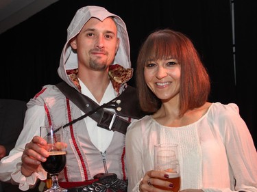 Carlos Camarena, seen with Jessica Farsi, was dressed as Ezio from Assassin's Creed, at the Halloween-themed ARTinis, an annual benefit soirée for the AOE Arts Council, held at the Shenkman Arts  Centre on Thursday, October 29, 2015.