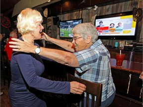 Conservative incumbent Cheryl Gallant greets supporters on election night at the Santa Fe Restaurant in Pembroke.